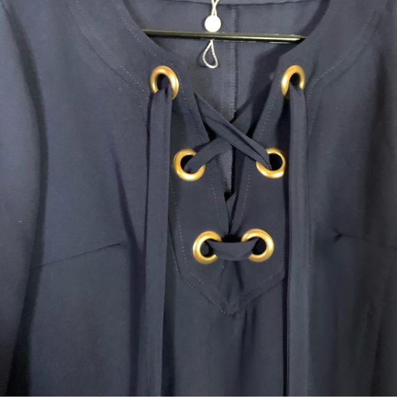 Trina Turk Navy Blue Bell Sleeve Dress Size 2 - Picture 5 of 8